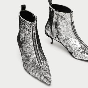 Zara silver sequin ankle boots